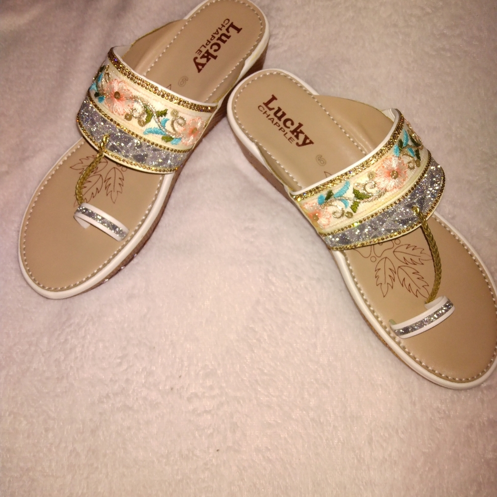 Hand Crafted Gold and Silver Wedge Shoes